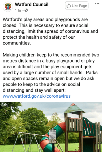 Closure of Watford play areas