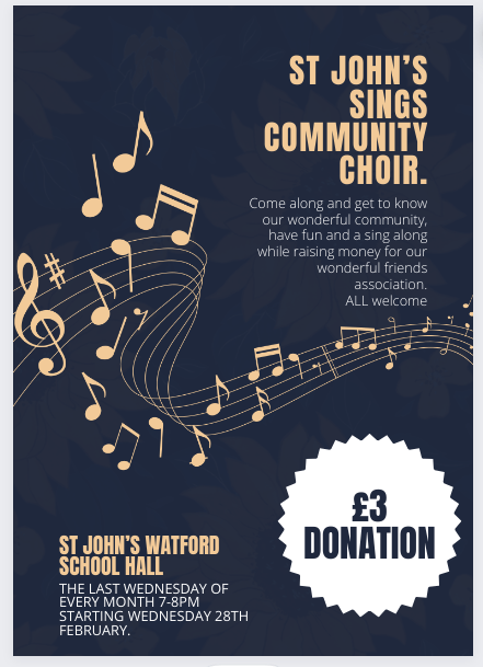 St John’s Community Choir starting 28th February 2024. Everyone is welcome.